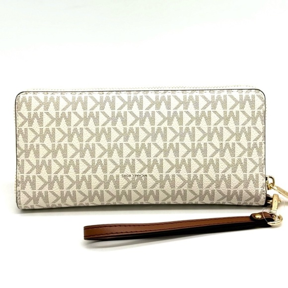 Michael Kors Large Travel Continental Wallet Wristlet Vanilla/Brown - Picture 5 of 9